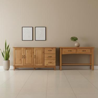 Imagem de Kit Buffet E Aparador Em Madeira Maciça Carvalho