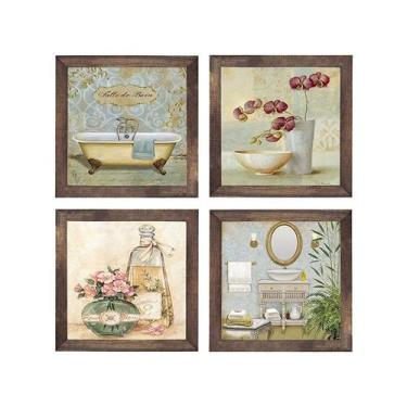 Imagem de Kit 4 Quadros Decorativos para Banheiro e Lavabo com Imagem e Vidro - 