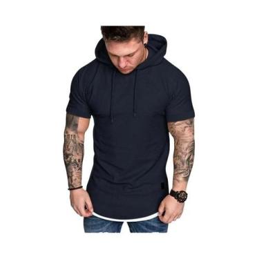 Imagem de Camiseta Masculina com Capuz - Manga Curta, Cor Sólida, Casual de Verã