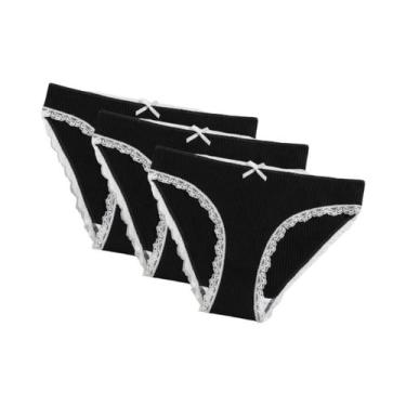 Imagem de Conjunto De 3 Calcinhas De Algodão Com Renda Para Mulheres, Lingerie S