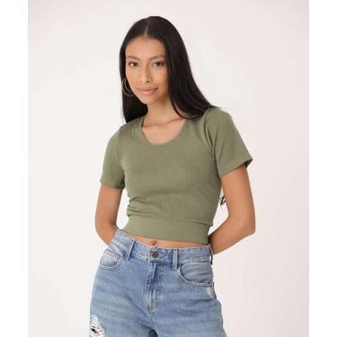 Imagem de Blusa Cropped Feminina Sem Costura Canelada Marisa-15741, Verde, PP