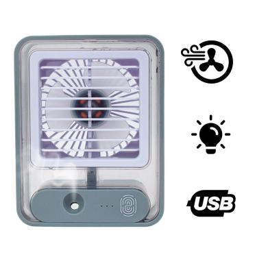 Imagem de Ventilador Portatil Umidifcador Luminaria Usb De Mesa 3 Velocidades Cinza