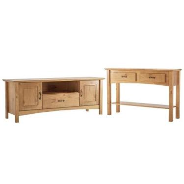 Imagem de Kit Rack Para Sala 160cm Com Aparador Rústico 132cm Madeira Maciça Lir