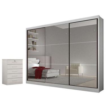 Imagem de Guarda Roupa Casal Atlanta Com Espelho E Gaveteiro Suiça Neve - Novo H