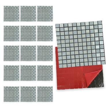 Imagem de Pastilha De Vidro Kit 15 Uni Autocolante Parede Cozinha Banheiro Box Decorativa Facil Aplicacao Reforma Moderna Requinte