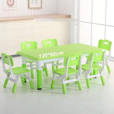 Imagem de Conjunto De 6 Cadeiras De Mesa Longa Para Crianças, Mesa De Atividades Plástica Retangular De 120 * 60 Cm, Altura Ajustável, Para Creche Creche Centro De Educação Infantil, Green, Green