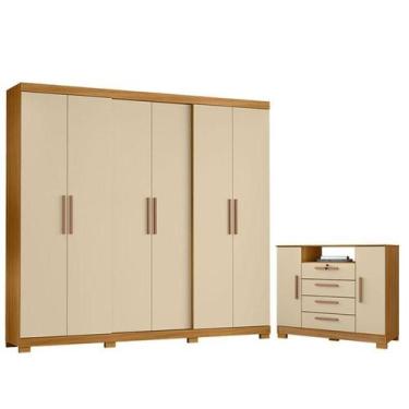 Imagem de Cômoda Madri e Guarda Roupa Casal San Diego Carvalho Americano Off Whi