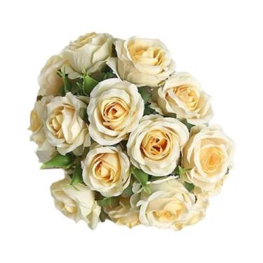 Imagem de Buquê De 18 Rosas Artificiais Para Decoração De Sala De Estar, Arranjo