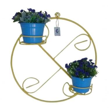 Imagem de Suporte Ferro Plantas Redondo Colonial Amarelo 2 Vasos - SHOPPINGNET