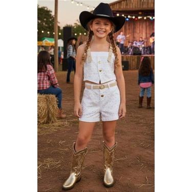 Imagem de Conjunto Bloguerinha Jeans Branco com Cropped e Short - Blogueirinha, 