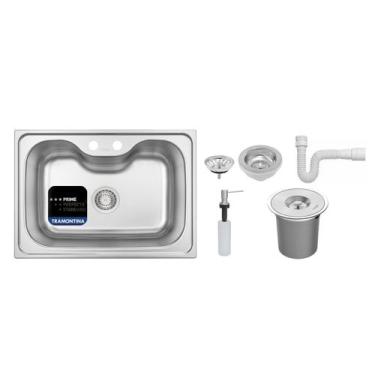 Imagem de Cuba Morgana Tramontina Sobrepor Undermount Aço Inox Acetinado 69x49 c