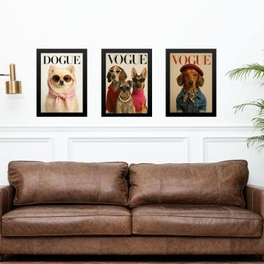 Imagem de Kit 3 Quadros Decorativos Cães Capa De Revista 45x34cm