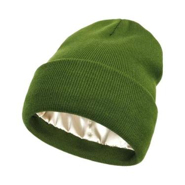 Imagem de Gorro Feminino De Inverno Antiestático Forrado Em Cetim, Touca De Malh