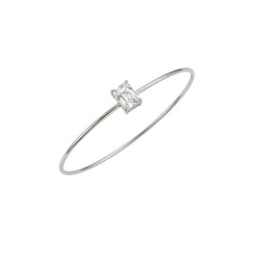 Imagem de Bracelete Fechado Zircônia Retangular Cristal Banhado a Prata - Lazzul