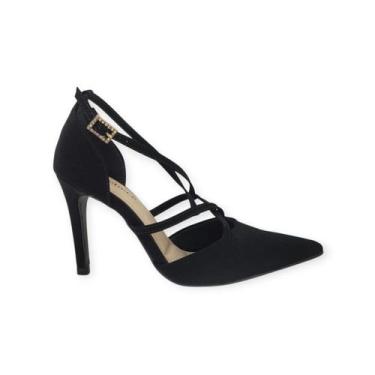 Imagem de Scarpin Bebecê de Camurça Bico Fino Salto Alto Fino Feminino Adulto Re