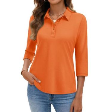 Imagem de Camisa polo YUCOLEN de manga 3/4 para mulheres laranja tamanho L