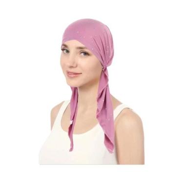 Imagem de Touca Turbante Feminina Elástica Com Strass De Cor Sólida, Gorro Casua