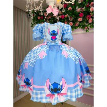 Imagem de Vestido Junino Tematico Luxo Lilo Stitch Azul Bebe Modelo 2 - juninos,
