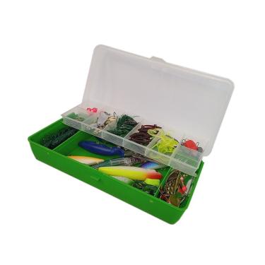 Imagem de Kit de Pesca SU-ISC7 91 Itens com Estojo Organizador e Alicate Iscas Artificiais Verde AB Mídia