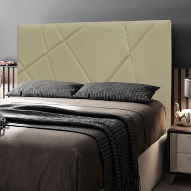 Imagem de Cabeceira Cama Box King Size Mali Fixação na Parede Madeira Maciça Estofada Corino Bege Abmaza