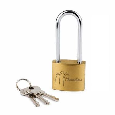 Imagem de Cadeado 32mm Haste Longa Bronze com 3 Chaves  Segurança e Resistência 