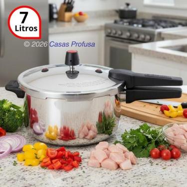 Imagem de Panela de Pressão 7 Litros Grande com Fechamento Externo em Alumínio P
