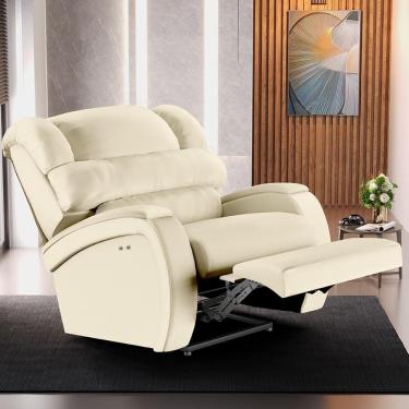 Imagem de Poltrona Reclinável Kylie Power Touch com Massagem Usb Couro Sintético Bege Gran Belo