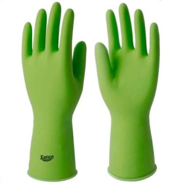 Imagem de Luva Borracha Sanro Forrada Antiderrapante Top Verde G - Kit C/10 Peca