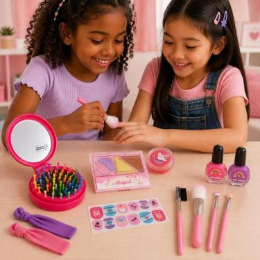Imagem de Kit maquiagem e cabelo infantil com pincéis e acessórios brinquedos - 