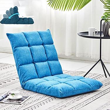 Imagem de Diumy Cadeira de chão com suporte para as costas, cadeira de descanso dobrável e preguiçosa, 5 engrenagens ajustáveis para videogame, cadeira de leitura reclinável para sala de estar, quarto, azul celeste, 100 x 50 cm