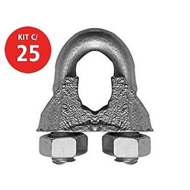 Imagem de Kit C/ 25 Clip Cabo Aço 9,5mm 3/8 Galvanizado Beltools
