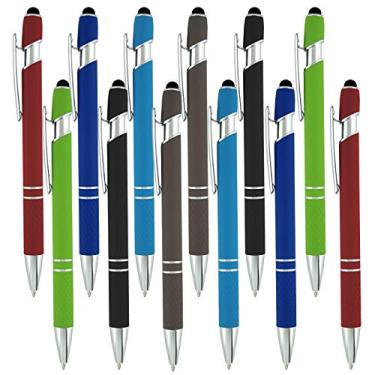 Imagem de Canetas Stylus – Caneta styli capacitiva com tinta preta esferográfica – Ponta de borracha sensível para o seu telefone – compatível com a maioria dos dispositivos de tela sensível ao toque – Combo de cores sortidas, caneta e caneta stylus, Multi-Color, 12 Pack