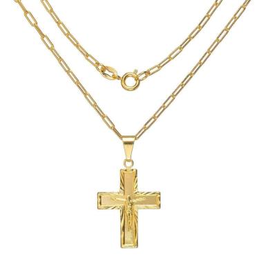Imagem de Corrente Masculina 50Cm 2Mm + Cruz Folheada Ouro Cr594