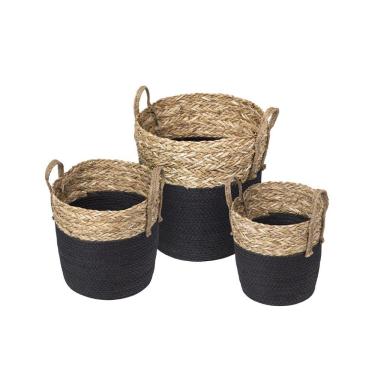 Imagem de Kit 3 Cestos Boxbit Patong em Fibra Natural e Preta