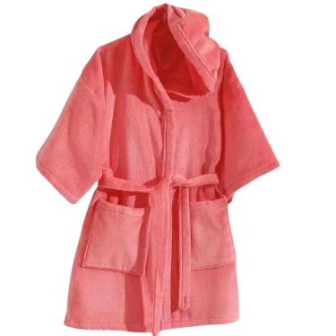 Imagem de Roupão Infantil Com Capuz Aveludado Tamanho M - Dohler Rosa