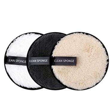 Imagem de 3 Pedaços Almofadas de remoção de maquiagem reutilizáveis Almofadas de limpeza facial reutilizáveis,Panos desmaquilhantes, esponja de uso duplo molhado e seco Generic
