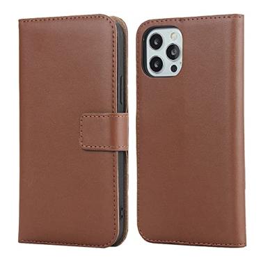 Imagem de GSYH Capa para iPhone 13/13 Pro/13 Pro Max, capa carteira de couro legítimo premium flip capa para telefone com suporte para cartão suporte à prova de choque TPU capa interna, marrom, 13pro 15,1 cm