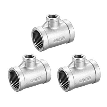 Imagem de uxcell Aço Inoxidável 304 Cast Pipe Fit Fêmea Tee Shaped Connector Coupler 3 peças, a19073100ux0653, 3/4 BSPT X 1/4 BSPT X 3/4 BSPT