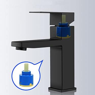 Imagem de Torneira de bacia de banheiro de aço inoxidável moda cobre preto fundo quadrado furo único tinta de cozimento torneiras de pia fria e quente, China