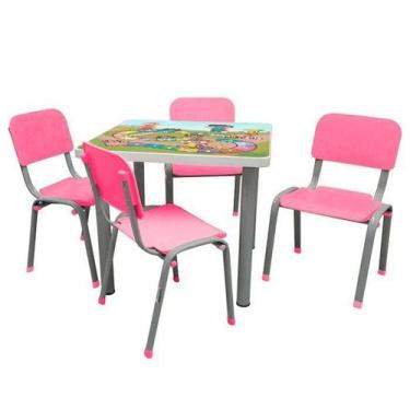 Imagem de Kit Mesa Infantil Com Adesivo 4 Cadeiras Reforçada Lg Flex Rosa