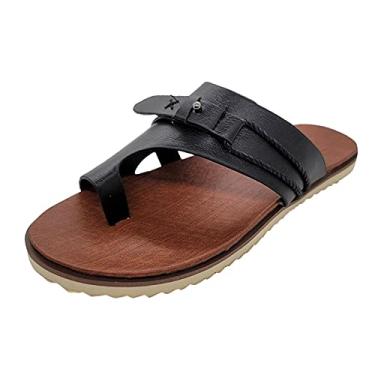 Imagem de Sandálias de praia para mulheres sandálias casuais anabela chinelos dedo do pé feminino moda ao ar livre sandálias femininas de couro, Preto, 8