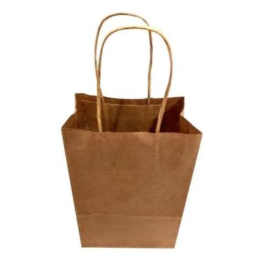 Imagem de 200 Sacolas De Papel Kraft Alça Torcida Delivery Tamanho Pequena PP 15x23x8,5