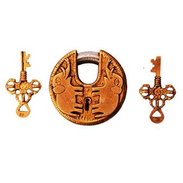 Imagem de Purpledip Cadeado de cadeado de latão com elefante: design redondo antigo; combinação colecionável exclusiva com significado do Feng Shui Vastu (11274)