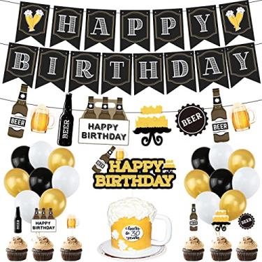 Imagem de Decorações de festa de aniversário de cerveja, felicitações e cervejas, decoração de balões para festas de aniversário envelhecidas até a perfeição, suprimentos de festa de aniversário