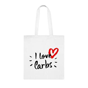 Imagem de Sacola Carboidratos, Sacola I Love Carbs, Presente de Carboidratos, Bolsa de Ombro Carboidratos Reutilizáveis, Cesta de Aniversário de Natal, Branco