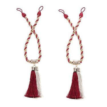 Imagem de pcs borla corda cortina tiebacks retenções para decoração de cortina de janela, tricô à mão fivela decorativa corda cortina laço de volta, vermelho