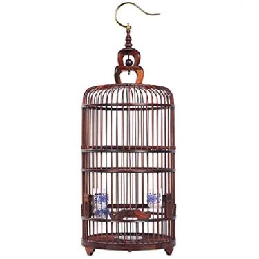 Imagem de KIZQYN Gaiolas Gaiola de Pássaros Gaiola Circular Gaiola de Pássaro Casa Lanterna Escultura em Madeira Decoração Ninho de Madeira Casa de Pássaro Gaiola de Voo (Cor: B)