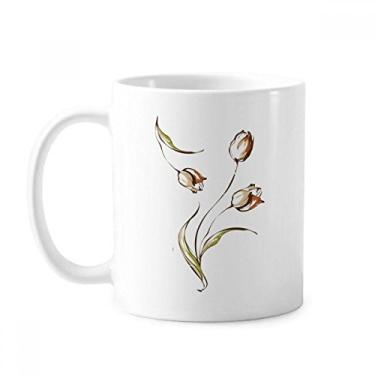 Imagem de Caneca tulipa pintada à mão flor planta cerâmica xícara de café porcelana louça