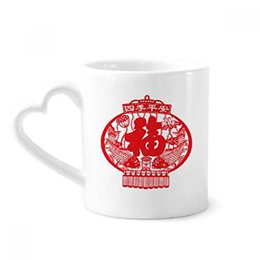 Imagem de Lanterna chinesa peixe padrão vermelho caneca café cerâmica copo coração vidro