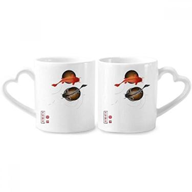 Imagem de Conjunto de canecas de porcelana Tradition Chinese Fish Lucky Couple Ceramic Lover Cup Heart Handle